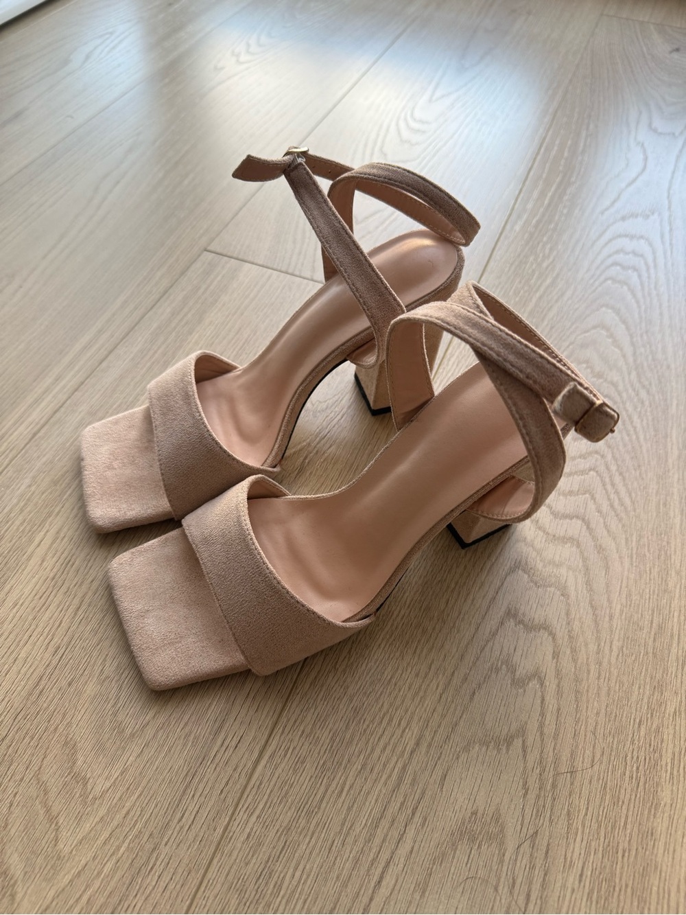 Women's Nude Ankle-Strap Block Heel Sandals